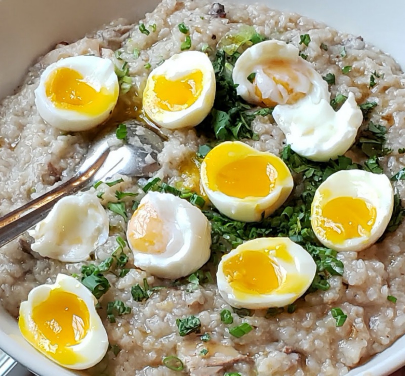 soft boiled eggs over congee