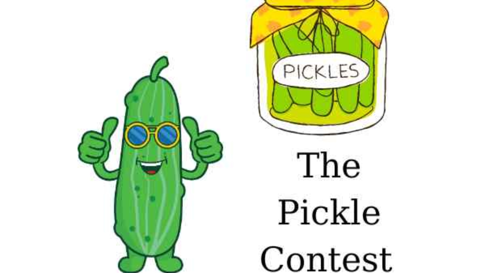 A pickle guy pointing at himself with a jar of pickles