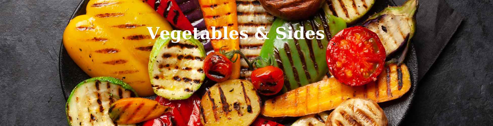 Colorful sliced and whole vegetables with grill marks