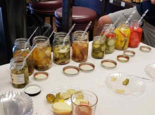 Jars of pickles on a table